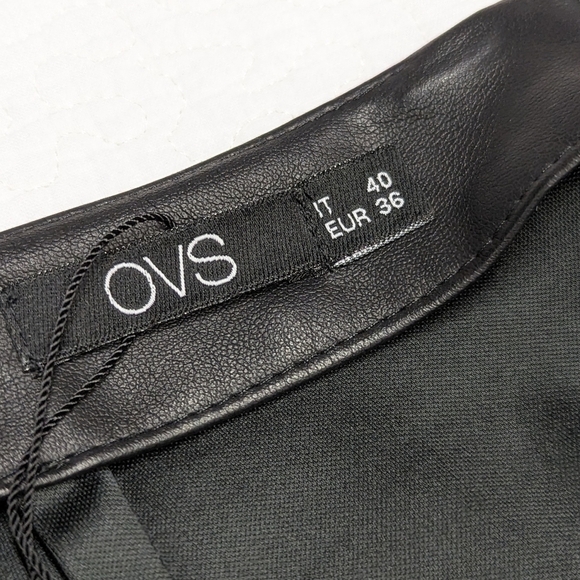 Ovs High Waist Black Faux Leather Ankle Pants with Front Seam 4 - Picture 10 of 12